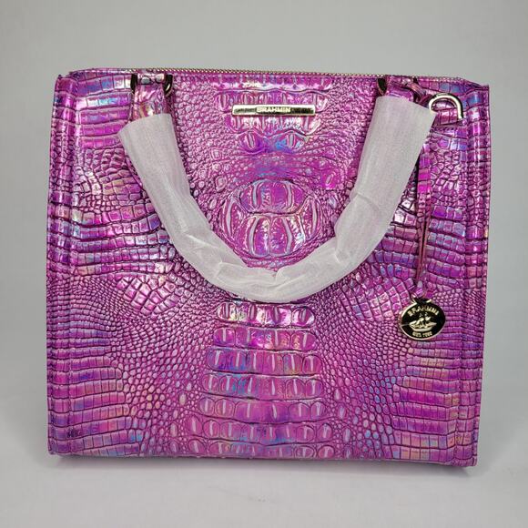 BRAHMIN Small Caroline Azalea Mini Melbourne Genuine Leather Hologram NWT - Picture 2 of 16